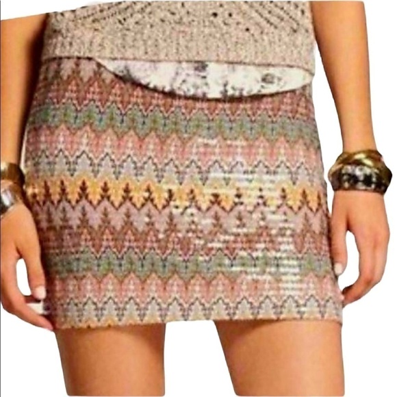 Express Sequin Aztec Print Zig Zag Mini Skirt - Picture 1 of 12